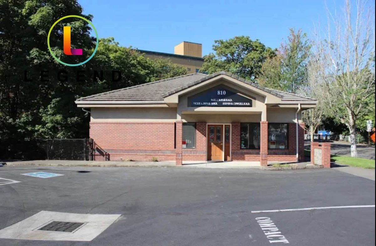 Exterior of the Pacific Crest Dental Group building and parking area in Salem, Oregon.