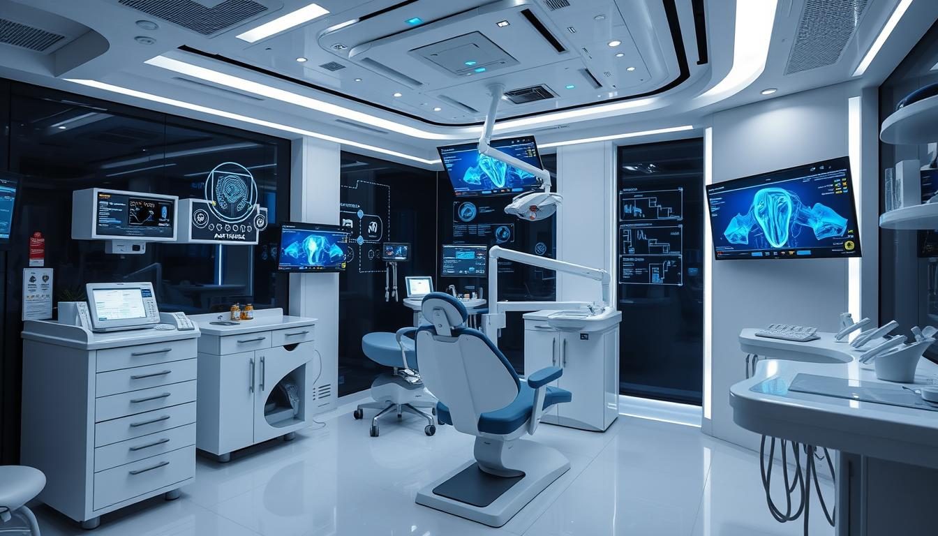 Legend Networking | AI Tools in Dental Practices: Do Free AI Tools Create HIPAA Risk? Futuristic dental technology with AI and IoT integration
