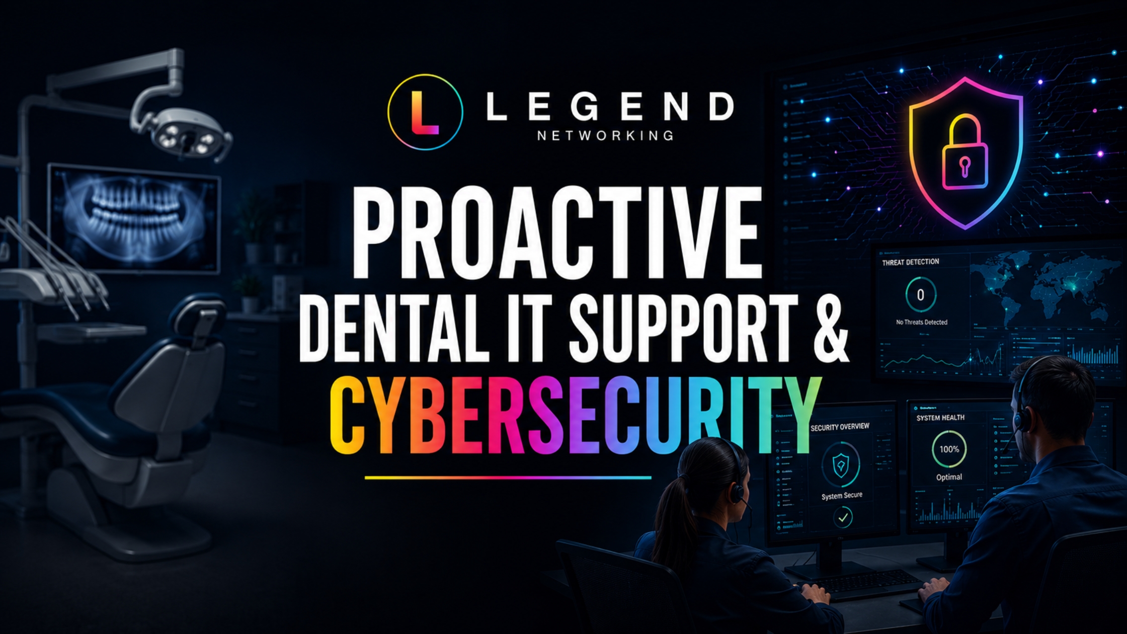 Legend Networking | Best Dental IT Companies 2026 Dental IT professionals monitoring cybersecurity systems for healthcare practices