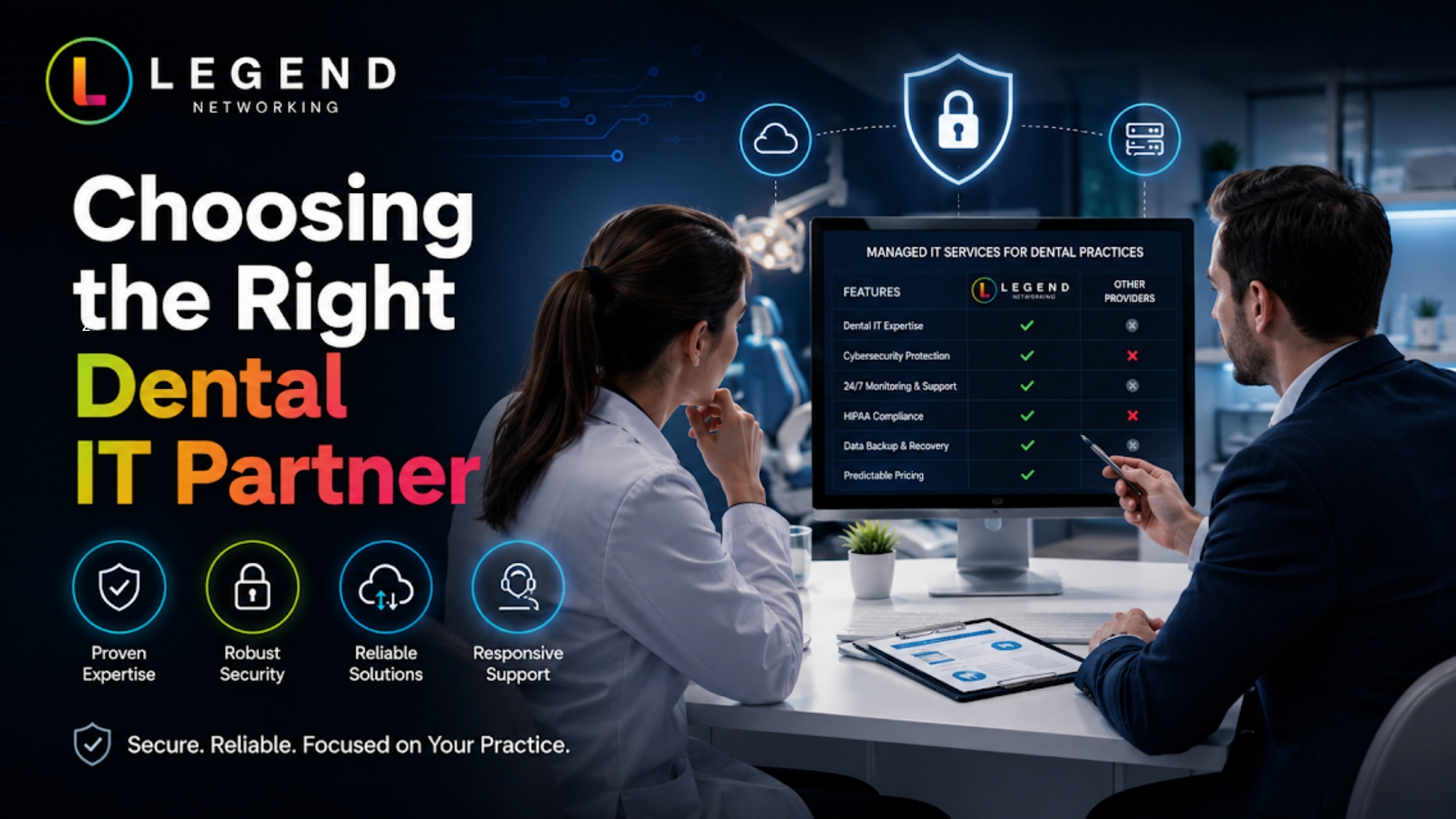 Legend Networking | The Top 10 Best Dental IT Companies in America Dental practice evaluating managed IT services and cybersecurity solutions