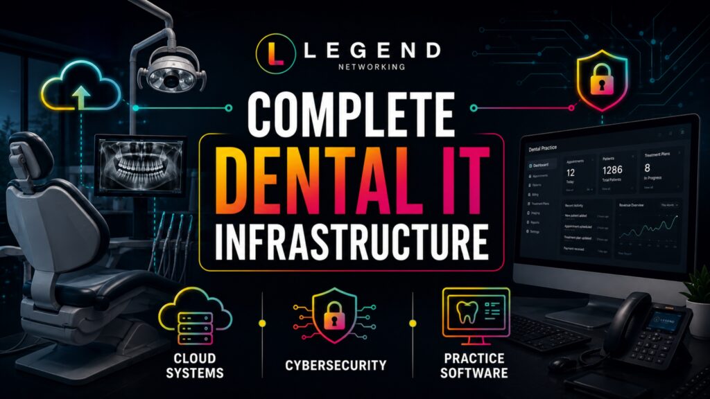 Dental IT infrastructure including cloud systems cybersecurity and dental software integration 