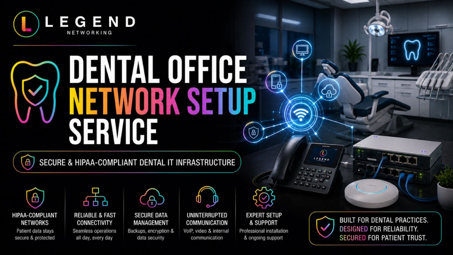 Legend Networking | Dental Office Network Setup Service: Building a Secure and Reliable Foundation for Your Practice Dental office network setup service for secure practice operations