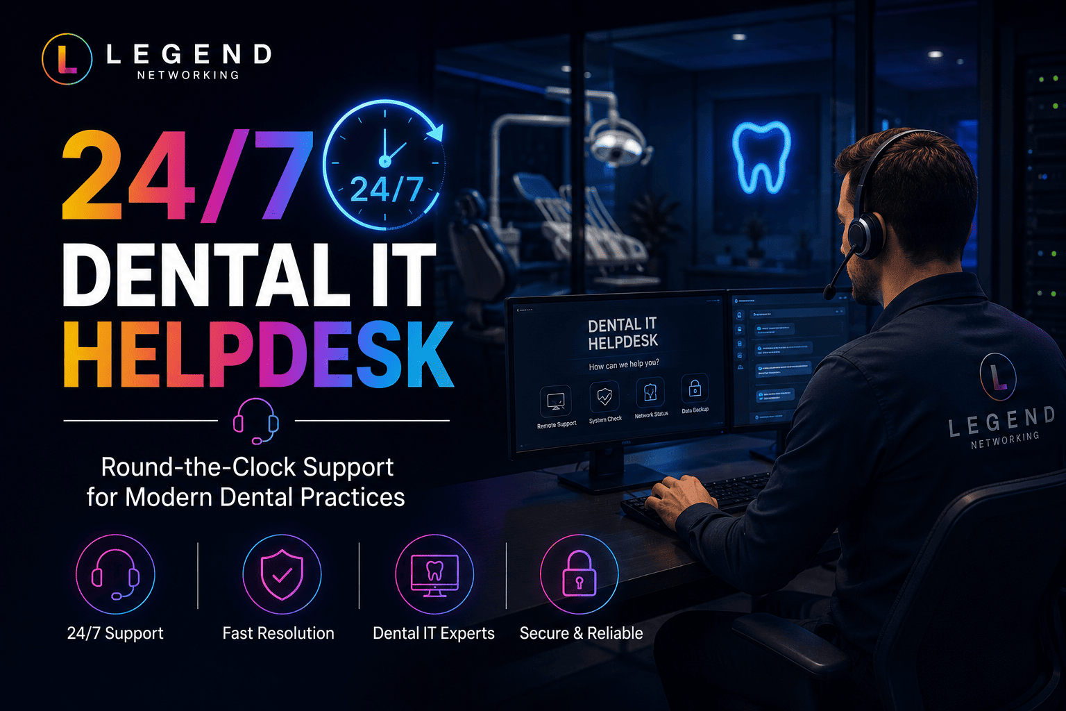 Dental IT specialist providing 24/7 technical support for a modern dental practice