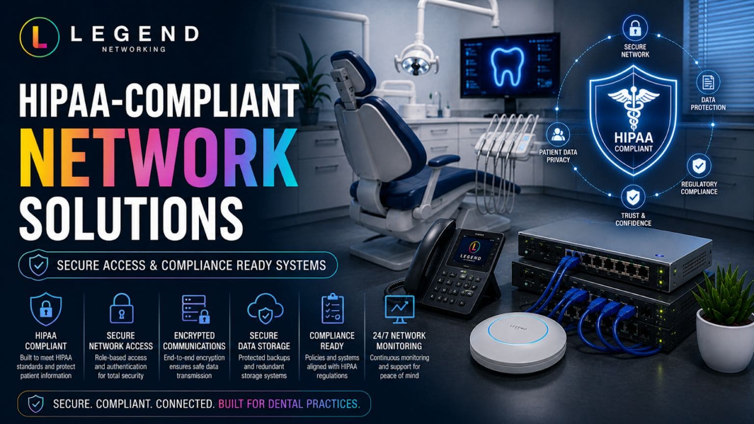 Legend Networking | Dental Office Network Setup Service: Building a Secure and Reliable Foundation for Your Practice HIPAA-compliant network solutions for dental offices