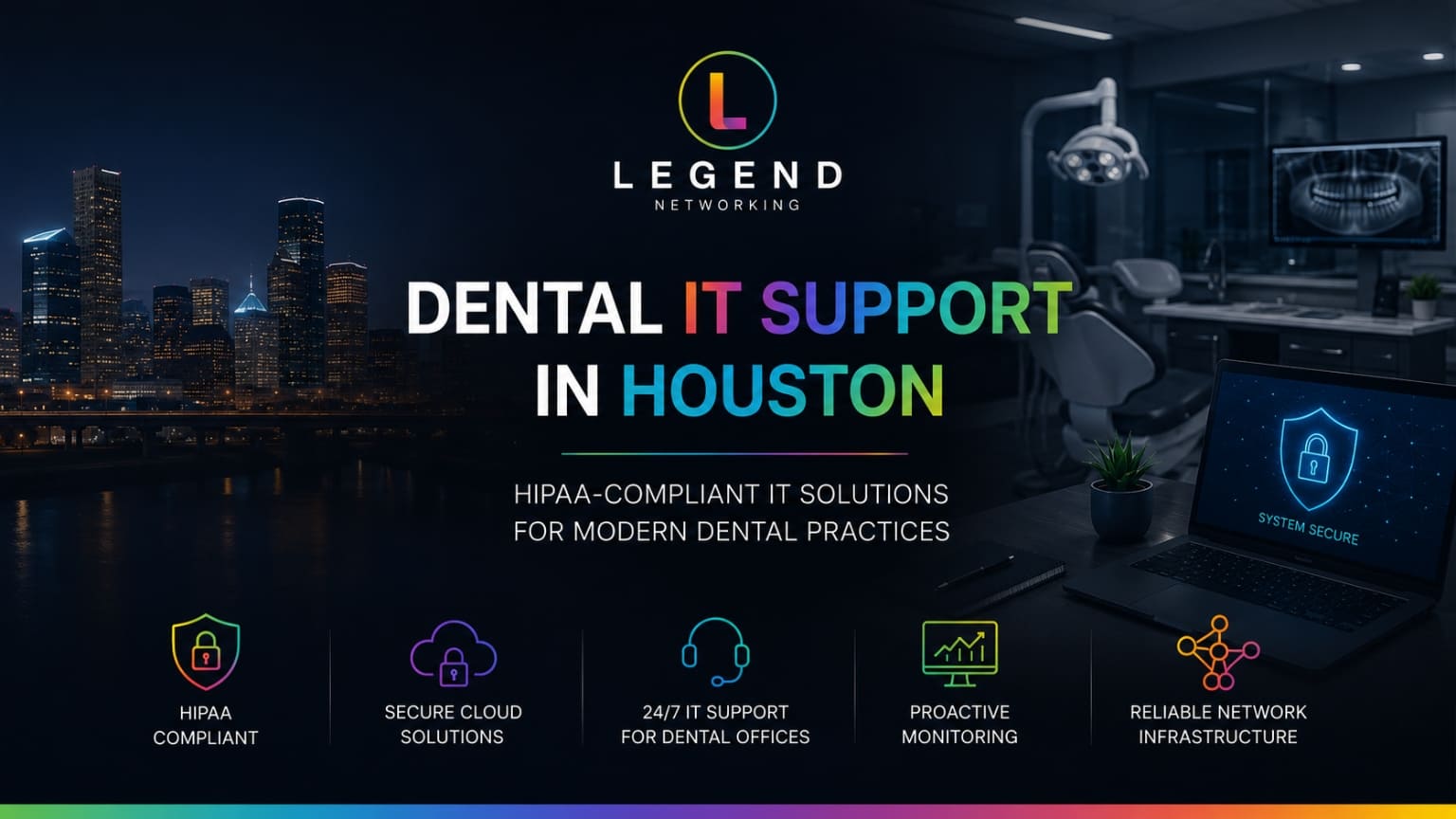 Legend Networking | Why Houston Dental Practices Need Specialized IT Support Dental IT support in Houston with secure HIPAA-compliant technology