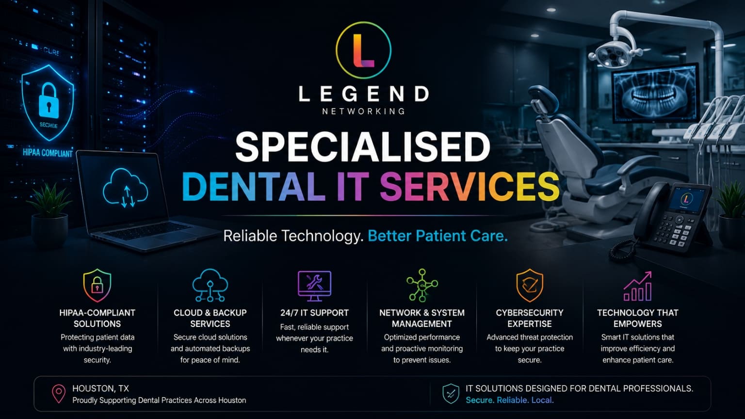 Legend Networking | Why Houston Dental Practices Need Specialized IT Support Dental IT services in Houston for modern dental practices