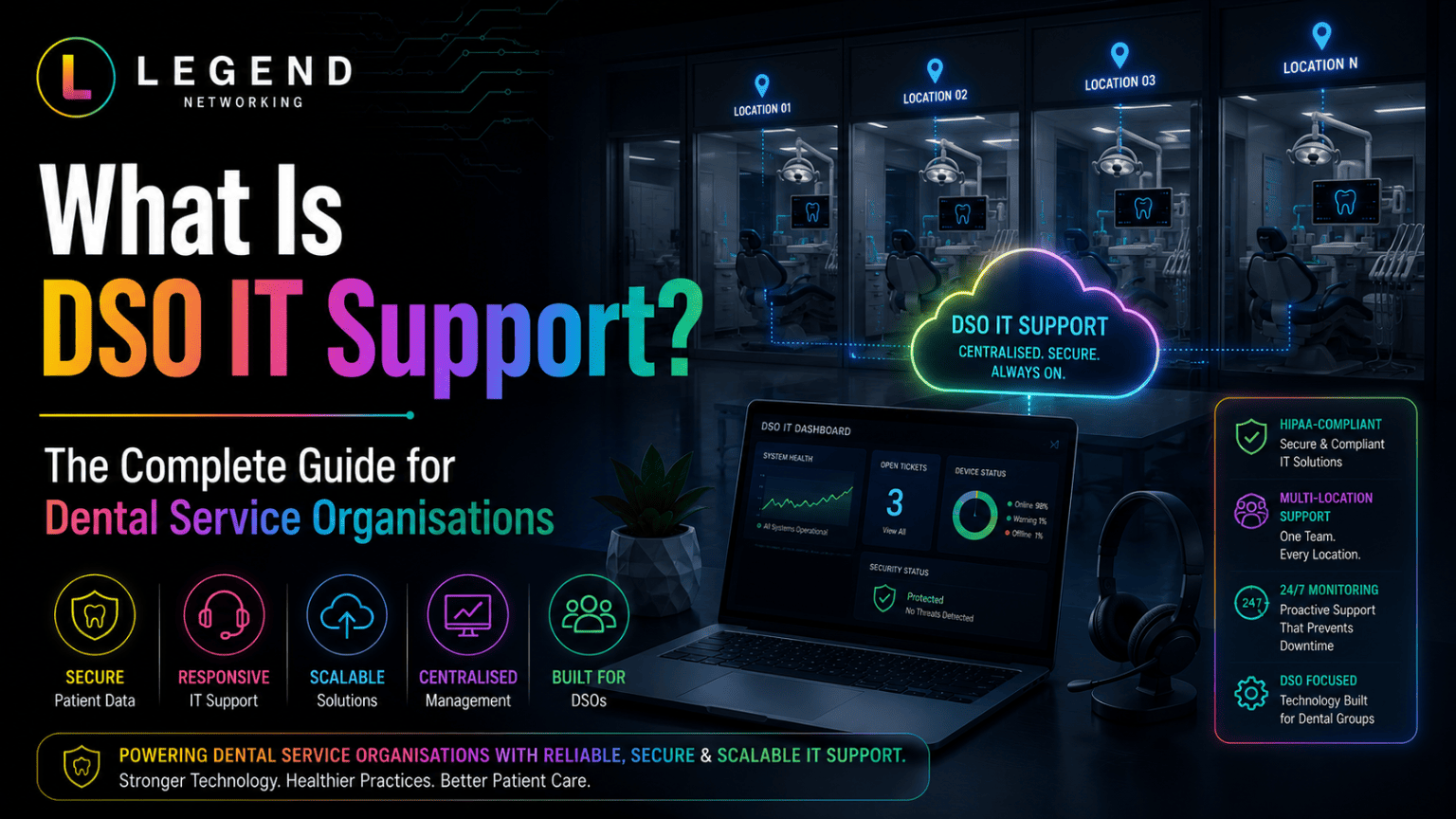 Legend Networking | What is DSO IT Support? The Complete Guide for Dental Service Organizations DSO IT support services for multi-location dental practices