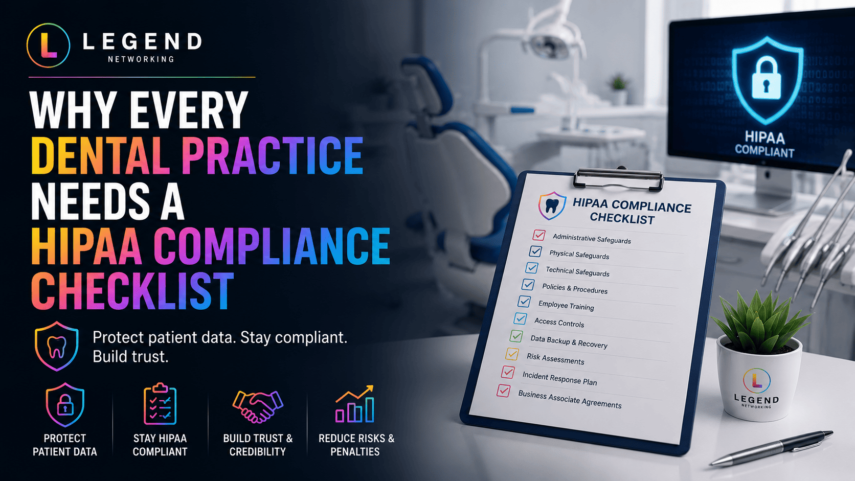 Legend Networking | HIPAA Compliance Checklist for Dental Practices (Free 2026 Checklist) Dental HIPAA compliance overview
