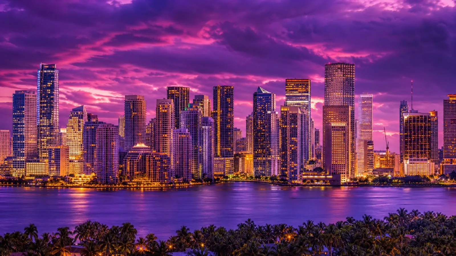 Miami skyline and Biscayne Bay at dusk, the South Florida market Legend Networking supports