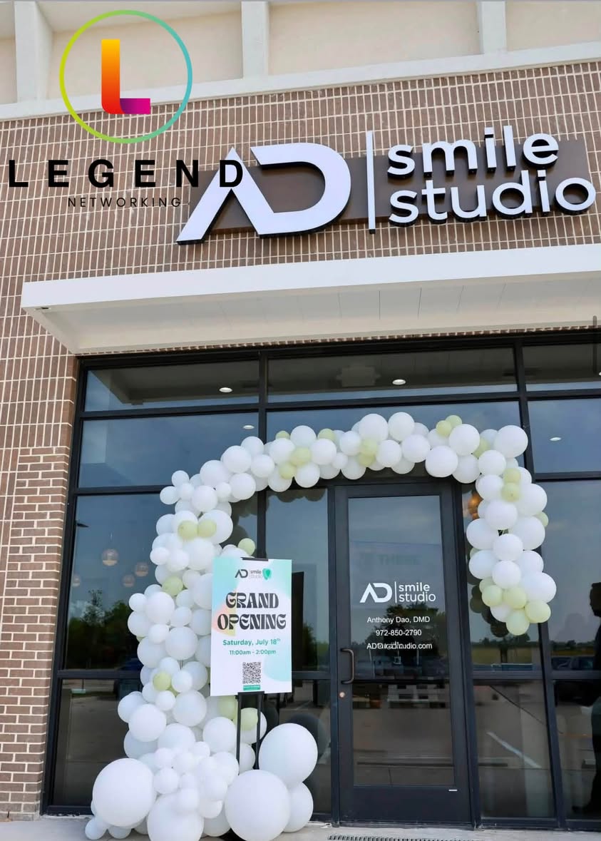 AD Smile Studio entrance decorated for the grand opening.