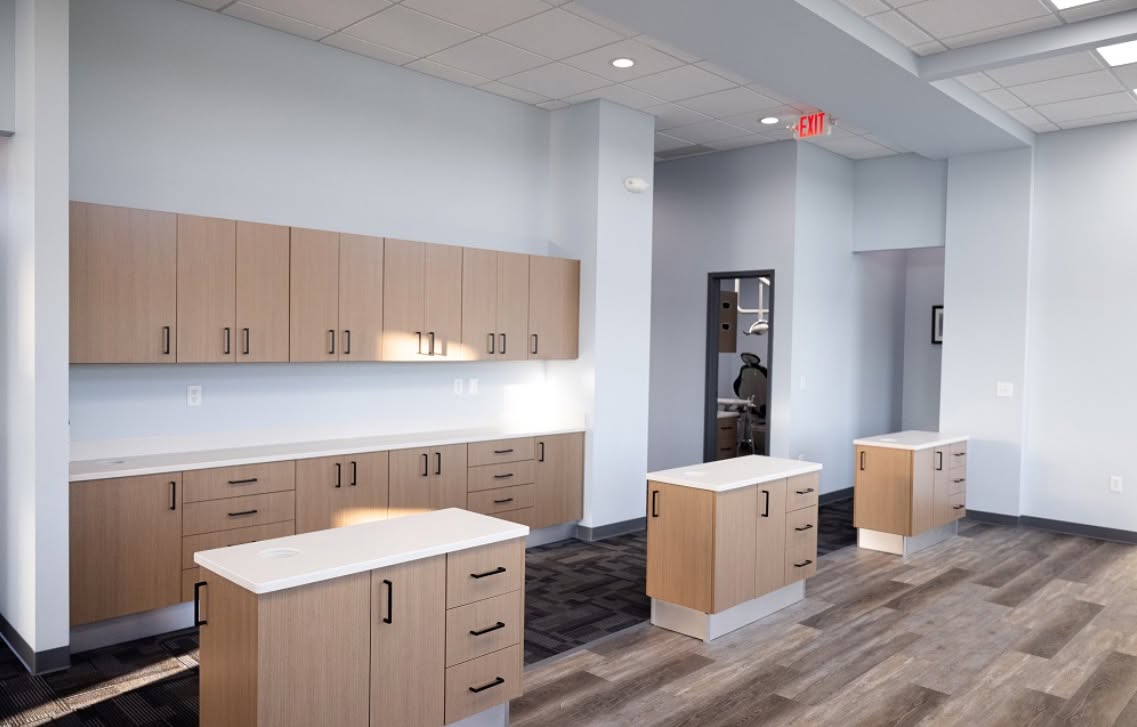 Clinical cabinetry and preparation area at Blue Skies Pediatric Dentistry.
