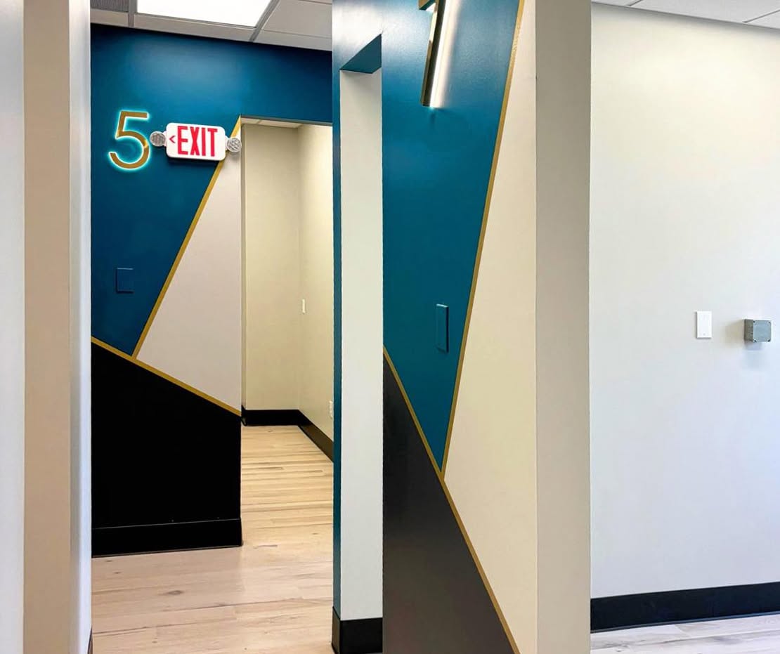 Numbered treatment-room entrances at Calm Family Dental.