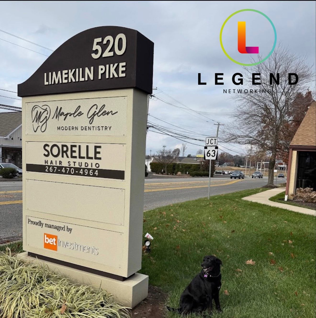 Exterior address and practice sign for Maple Glen Modern Dentistry.