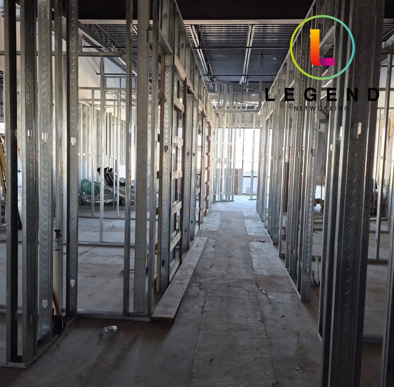 Interior corridor framing at Noble Dental Studios.